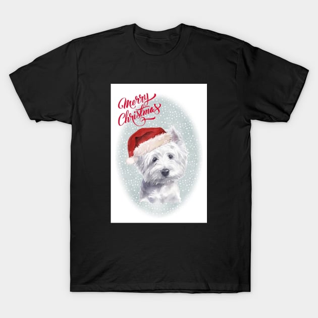 West Highland Terrier Merry Christmas Santa Dog T-Shirt by Puppy Eyes